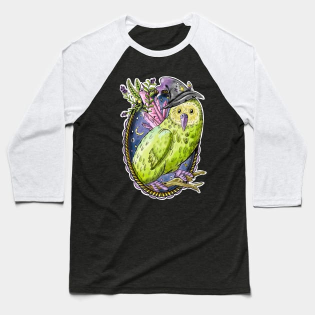 Nonbinary Pride Witch Kakapo Bird in Digital Baseball T-Shirt by narwhalwall